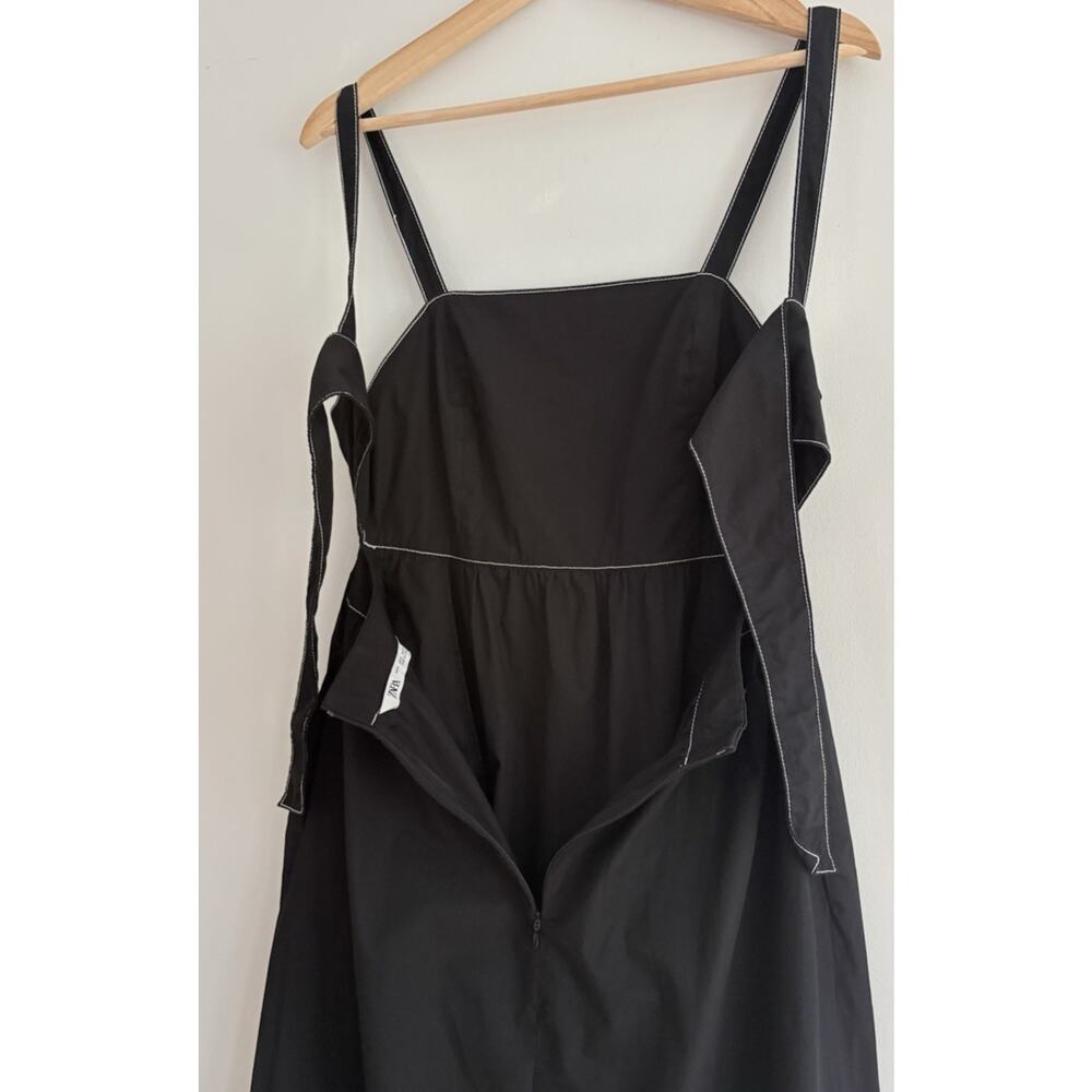 Zara Black Cotton Poplin Midi Dress Cut Out Tie Back Pockets Strappy Sundress S - Picture 8 of 14